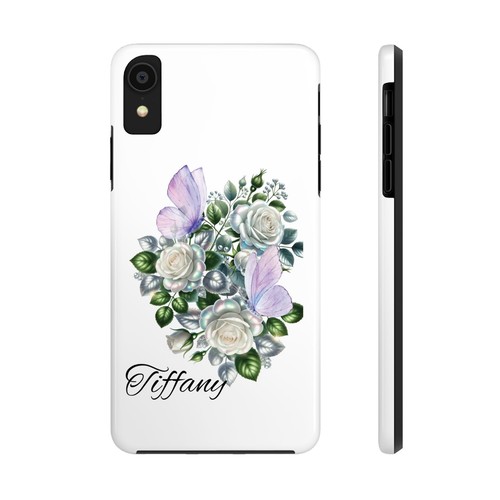 Personalized White Rose Purple Butterfly Phone Case, Floral Protective Cover, - Picture 86 of 108