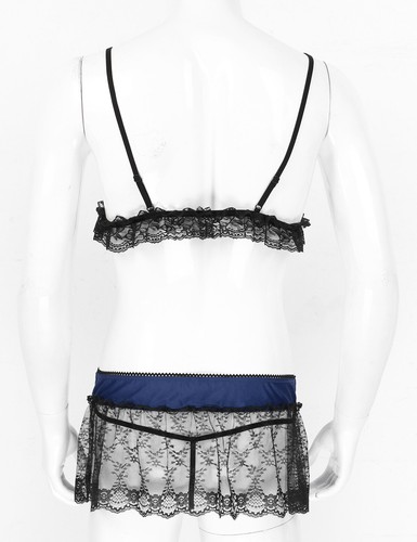 Set minigonna reggiseno Sissy uomo lingerie sexy intimo pizzo capezzolo spacco - Foto 41 di 49