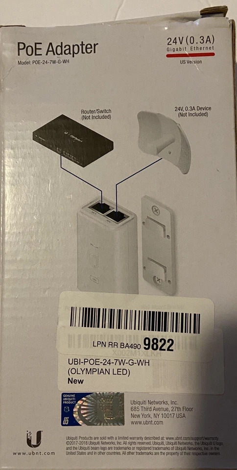 PoE Adapter. 24V (0.3A) Gigabit Ethernet. US Version. Ubiquiti Networks - Image 2 of 4