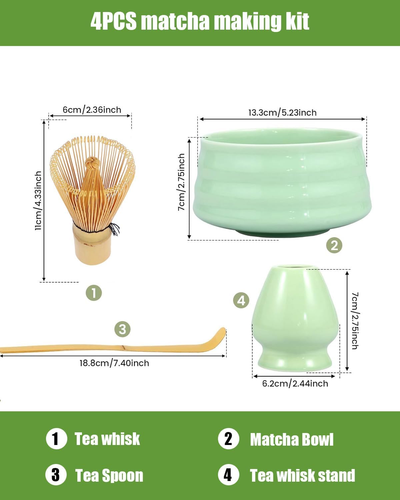 Matcha Making Kit,4Pcs Matcha Kit,Cyan Whisk and Bowl,Ceramic Set,Exquisite and - Picture 2 of 12