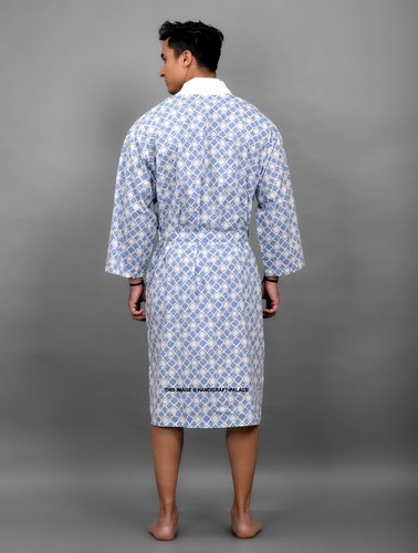Herren Leichter Baumwoll Morgenmantel Blockdruck Bademantel Spa Morgenmantel Nachtwäsche Indisch - Bild 11 von 32
