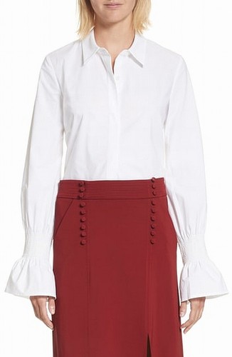 Sleeve Button Up Women's Cotton 846950281010 295 New c A Size White l 001 Bell 10 Blouse xqzvpF8
