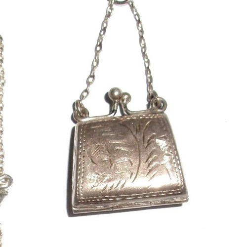 Paar Vintage geätztes Sterlingsilber Öffnung Handtasche Halskette Anhänger 0,8" x 2" lang - Bild 3 von 8