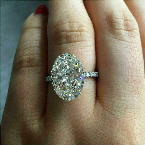 Anillo de compromiso halo oculto moissanita corte ovalado 4 quilates enchapado en oro blanco 14 K - Imagen 3 de 8