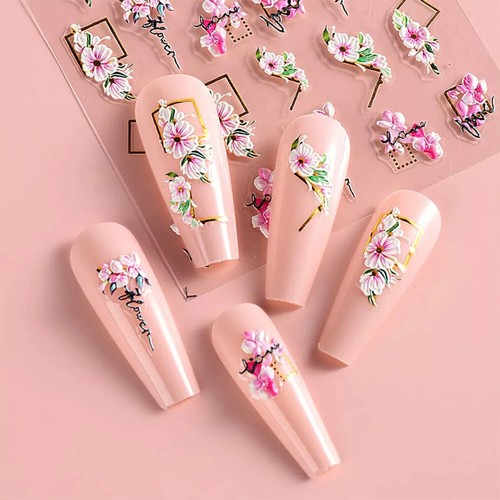 Pegatinas para arte en uñas con flores en relieve 5D, calcomanías florales de helecho margarita para uñas - Imagen 2 de 7