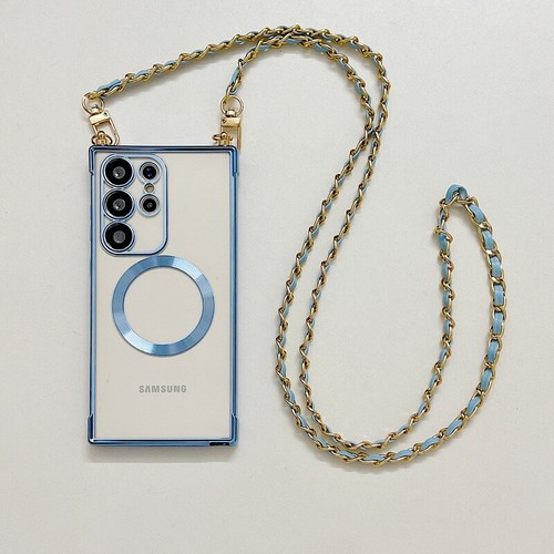 For Samsung S25 S24 Ultra S22 S23 FE Magnetic Plating Crossbody Chain Case Cover - Bild 4 von 18