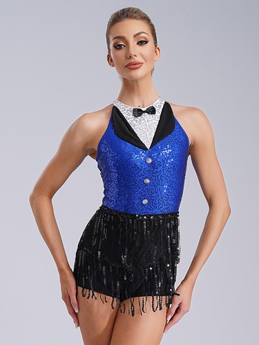 Damen Body Glitzer Kostüm Zauberer Turnanzug Ballsaal Strampler Unitards - Bild 23 von 44