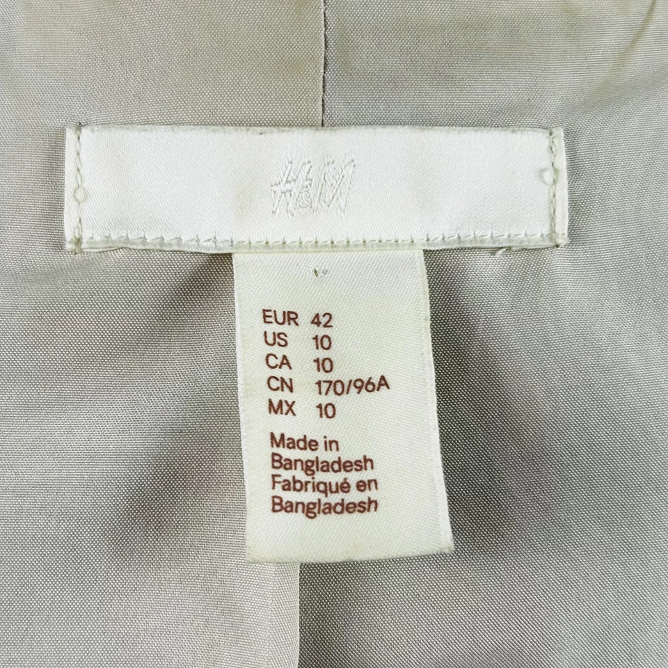 H&M Size 10 Blazer Black Beige Houndstooth Peak Lapel Fully Lined Poly Blend - Image 3 of 4