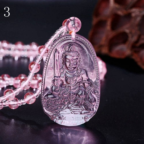 Buddha Necklace Pendant Lucky Stone Gemstone Chain Hand-carved Jewelry Pink New - Picture 4 of 19