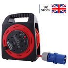 15m Camping Caravan Electric Mains Hook Up Cable Reel Orange 4 Gang 13A Plug