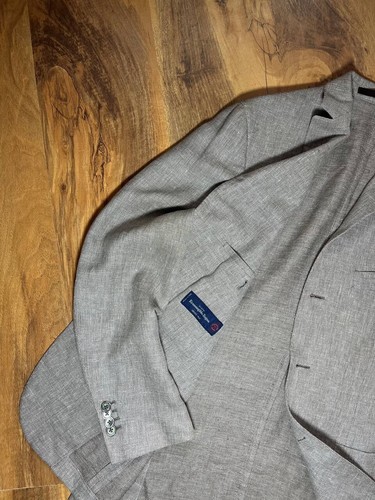 Windsor x Ermenegildo Zegna Cross-Ply Men Linen Gray Size 48 Windowpane Blazer - Picture 11 of 17