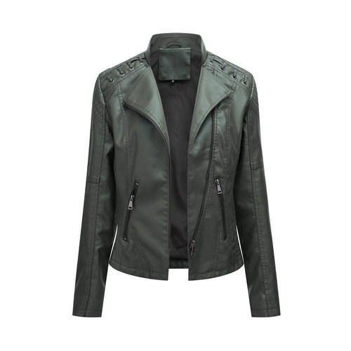 Women's Faux Leather Motorcycle Jacket Slim Fit Short Casual Lightweight Coat - Picture 95 of 101
