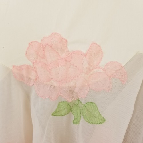 Vtg Half Slip Tulip Skirt 12 Pink Satin Chiffon Roses Lace Applique Nylon USA - Picture 5 of 10