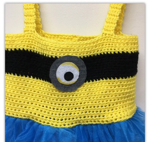 Minion Handmade Girls Size 8/10 Dress Up Halloween Costume Dress Crochet Tulle - Picture 2 of 4
