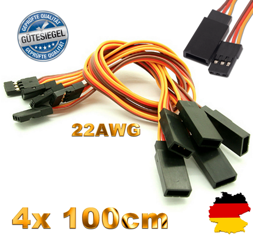 4x Servokabel Verlängerungskabel 100cm Servo Kabel Verlängerung JR 22AWG 1000mm - Bild 1 von 9
