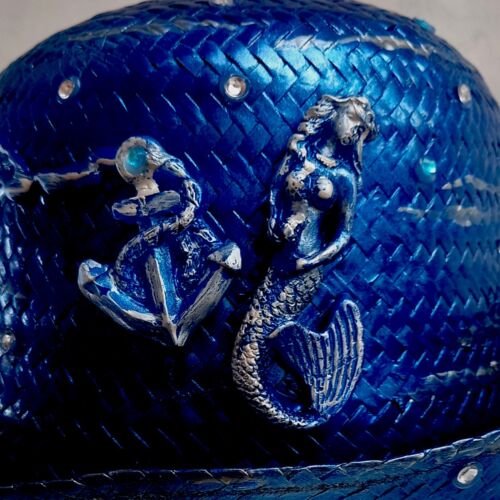 hat vintage woman fashion original iconic straw blue mermaid anchor fascinator - Picture 3 of 24