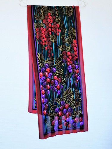 Bob Mackie Scarf Wrap NEW 100% Silk Berry Fruit Pattern Rectangle 60" x 13" - Picture 3 of 8