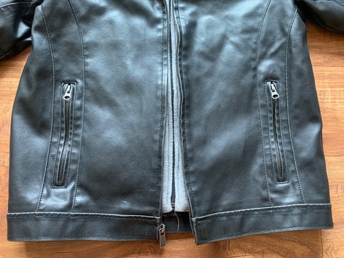 BLACK Rivet Big Boy Kids Sz XL Black Leather Zip-Out Hooded Bib Over Coat Jacket - Picture 10 of 24