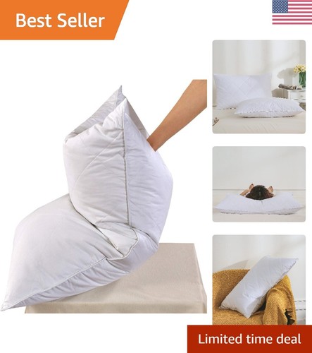 Pack of 2 Goose Feather Bed Pillows - Soft 600 Thread Count Cotton - Queen Size - Bild 1 von 9