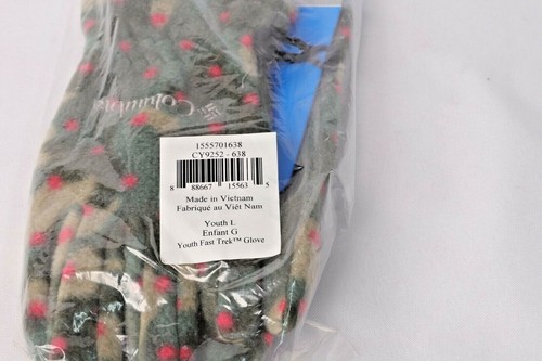 Columbia Youth Fast Trek Fleece Gloves, Timberwolf, Large Pink dots over camo - Picture 4 of 4