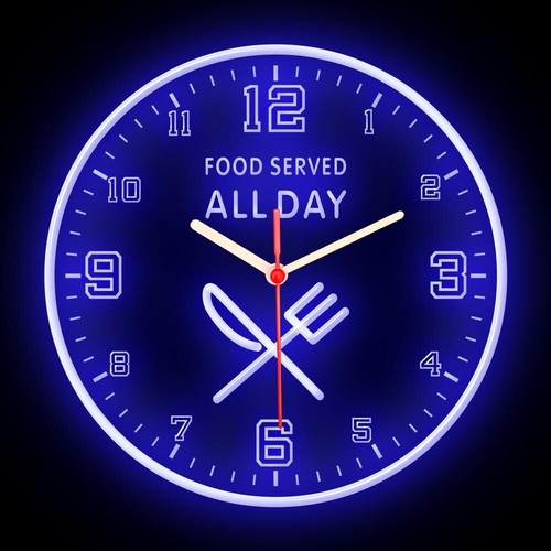 Food Served All Day Restaurant Market Shop Colorful Flexible Neon Clock 10" - Picture 2 of 16