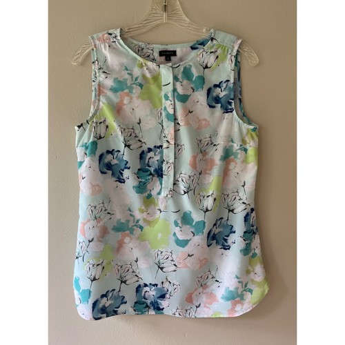 Camiseta sin mangas Talbots talla 6 azul floral ligera blusa camisa semi transparente - Imagen 9 de 9