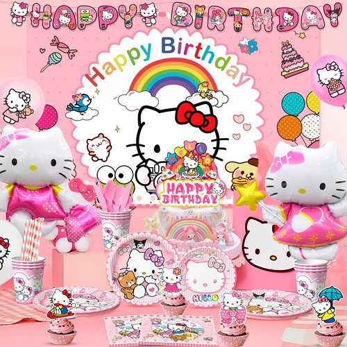 Hello Kitty Kinder Party Geburtstags Deko Cat Geschenk Mitgebsel Ballons Teller - Bild 57 von 101