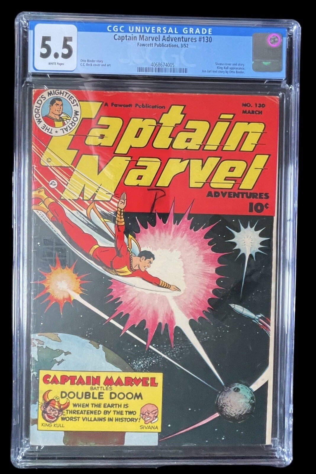 Captain Marvel Battles Double Doom #130 CGC 5.5 Fawcett Pub 1952 King Kull