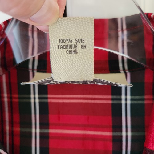 Jones New York Country 100% Silk Tartan Plaid Blouse Size 6 Red Green Holiday - Picture 5 of 12