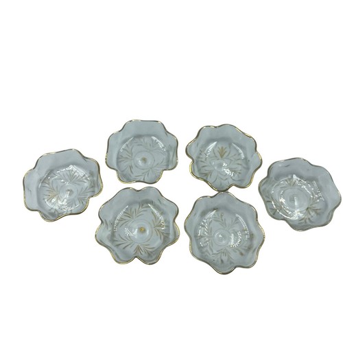 6 Vintage Thin Glass Delicate Dessert Dish Bowls Gold Tone Leaf Accent Pattern  - Picture 1 of 6