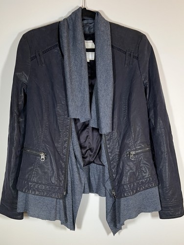 Hei Hei Anthropologie faux leather sweater moto jacket sz S black gray biker - Picture 2 of 8