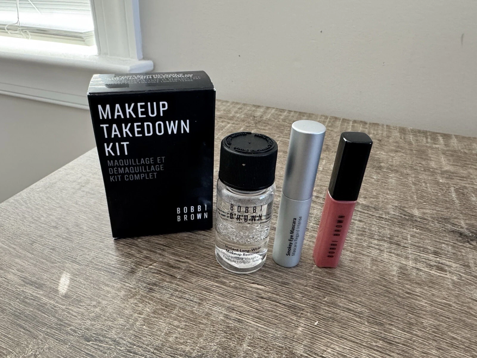 NIB Bobbi Brown Makeup Takedown Kit 3pc Kit Mascara/Lip Gloss/Makeup Remover