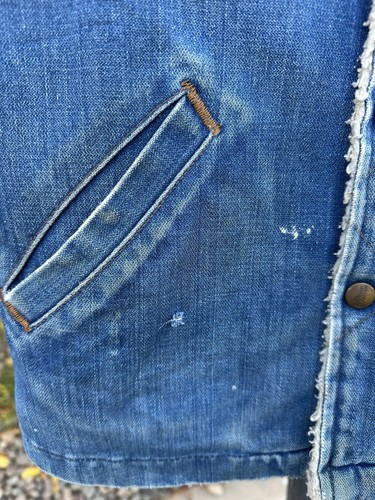 VINTAGE Wrangler Rainbow Tag Kid Denim Trucker Sherpa Chore Barn Jean Jacket 12 - Picture 8 of 24