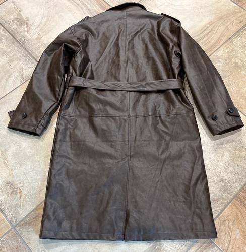 Topman Men’s XL Brown Faux Leather Double Breasted Trench Jacket - Picture 9 of 11