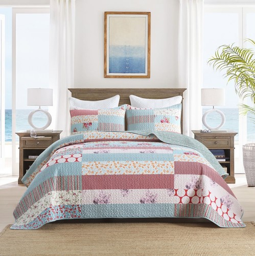 3 Pcs Printed Quilt Set Floral Patchwork Pattern Bedspread Set - Picture 25 of 36