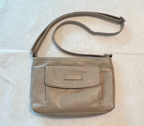 Umhängetasche Tignanello hellbraun/taupe Leder mit Organzierfach und Reißverschluss oben