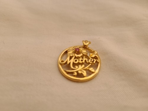 Vintage Avon Mother Necklace Gold Tone Floral Pendant Only With Pink Stone - Picture 3 of 4