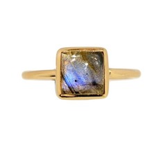 18k Gold Vermeil - Natural Labradorite, Madagascar 925 Silver Ring s.6.5 CR72082