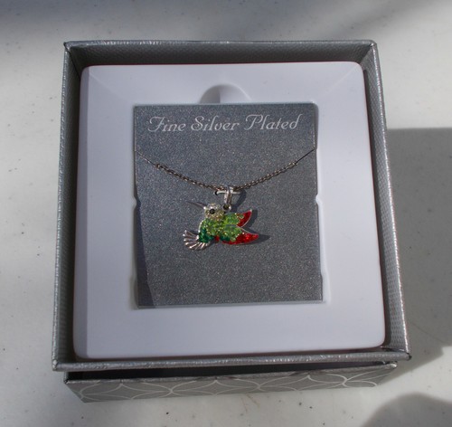 Fine Silver Plated Crystal Hummingbird Pendant With 18" Chain, Free Shipping - Picture 5 of 12