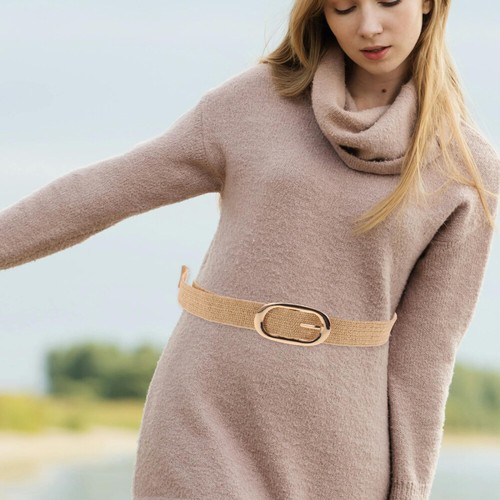 Cintura donna elastica fibbia cintura regolabile alla moda cintura in paglia - Foto 11 di 12