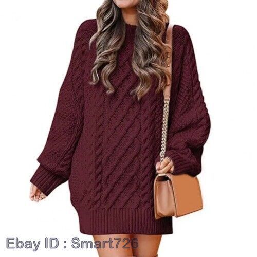 Suéter Pullover Cuello Redondo Mantener Caliente Gran Tamaño Twist Tejido Suéter Vestido - Imagen 10 de 31