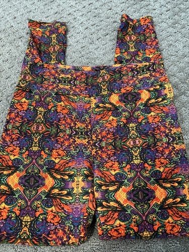 LuLaRoe OS Leggings Orange Blue Floral Aztec Colorful Bouquet Idol Architect - Picture 1 of 3