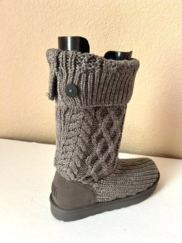 UGG Classic Cardi Cabled Knit Boots Sweater Booties Womens 8 EU 39 Grey $160 NEW - Picture 8 of 8
