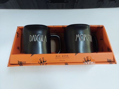 NEW RAE DUNN “DADCULA” AND “MOMSTER” ALL BLACK MUG SET !!🎃Halloween 🎃 NWT - Picture 3 of 6