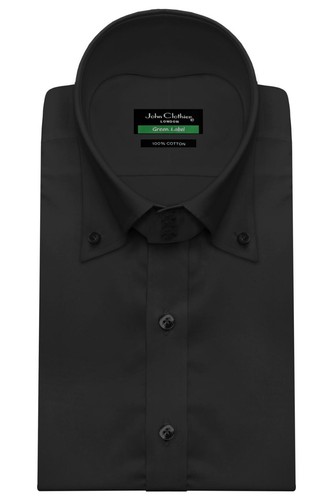 Men's High Button Down Polo Kent Collar Black 100% Cotton Size 18.5 Shirt Sale - Picture 3 of 9