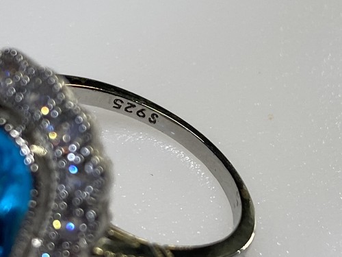 Vintage Sterling Silver 925 Ring Blue Big Cubic Zirconia Stone Size U 5.74g - Picture 3 of 11