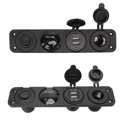 Chargeur 4 Gangs 1 Panneau Double Prise USB LED Voltmètre + Prise 12V Voiture Bateau - Photo 15 sur 20