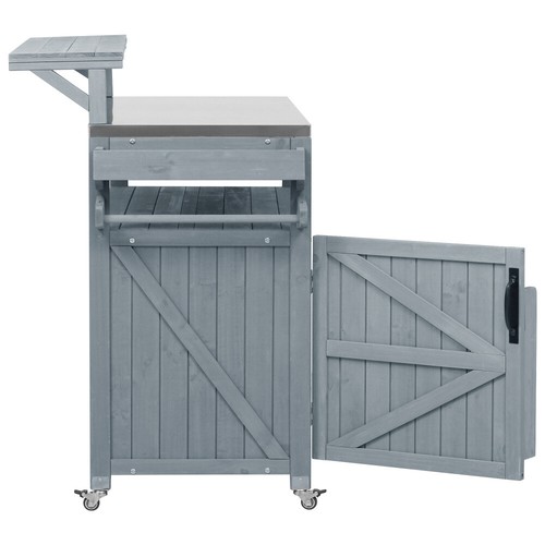 53.3" Solid Wood Kitchen Island w Raised Shelf, Stainless Steel Top, Grey Blue - Picture 23 of 24