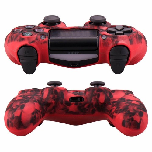 Silicone Grip Red Skulls + (8) Multi Thumb Caps For PS4 Controller - Picture 6 of 8