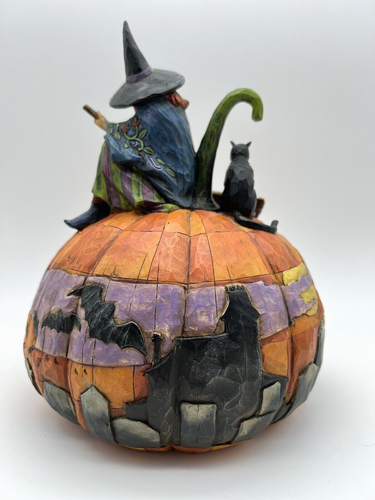 Jim Shore Enesco Halloween 2005 "Una Eva Espeluznante Espera" Bruja Gato en Calabaza con Caja - Imagen 5 de 11